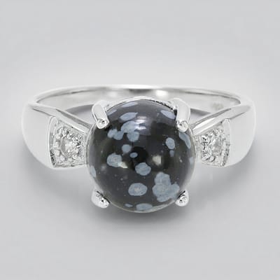 Cavill - Zilveren ring met sneeuwvlok obsidiaan 3,93 ct - 925 sterling zilver - ronde cabochon met zirconia - elegante dames ring