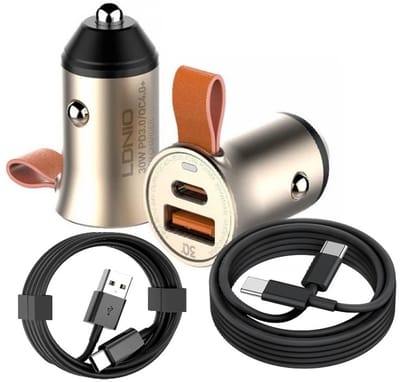 Auto Oplader - 1x USB C naar USB C - 1x USB A Kabel zwart (1M) & Auto Stekker - USB A & C Snel Lader 30W - PD20W/QC3.0 Autolader