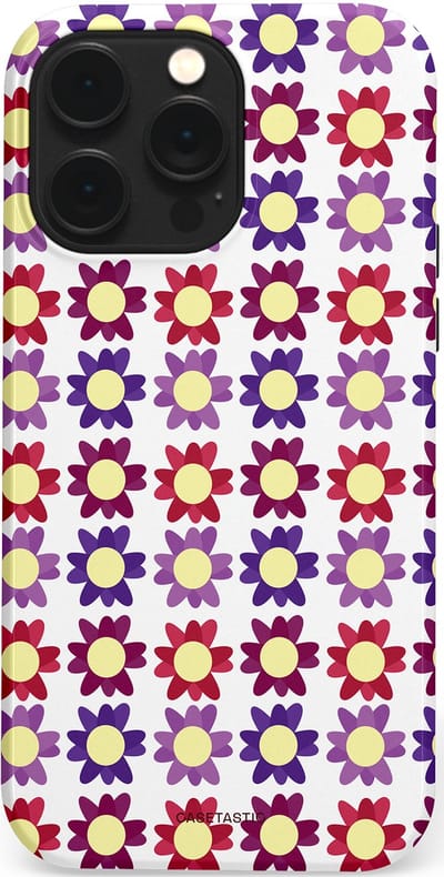 Casetastic Hoesje Geschikt voor Apple iPhone 14 Pro Max Magsafe - Stijlvolle Beschermende Duo-layer Case - Rood Paarse Roze Madelief Bloementjes