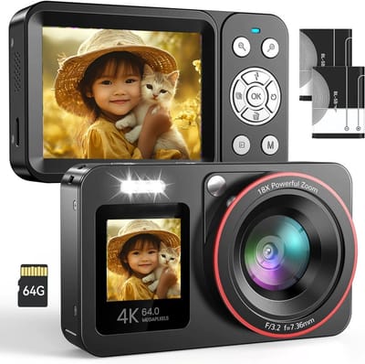 Crrynuo - Digitale Camera - Vlog Camera - Fotocamera - ABS Digitale Camera 64MP 18x Optische Zoom 2.8" Scherm - 4K Opname - Zwart