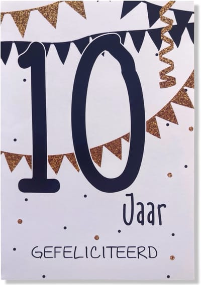 Hoera 10 Jaar! Luxe verjaardagskaart - 12x17cm - Gevouwen Wenskaart inclusief envelop - Leeftijdkaart