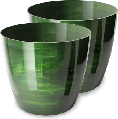 SnelShoppen - Glanzende Bloempot Set, Decoratieve Plantencontainer van Kunststof, 2-delige Set Bloembakken, Ø 18 cm Groen voor Grote en Kleine Planten
