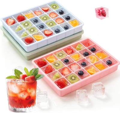Solidchoice - Set van 3 Silicone IJsblokjesvormen met Deksel