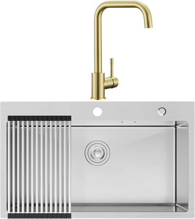 CECIPA max Spoelbak 75x45CM - Spoelbak Keuken Met Keukenkraan Goud - Enkele spoelbakken - Spoelbakken Keuken – Spoelbakken met afdruip - RVS