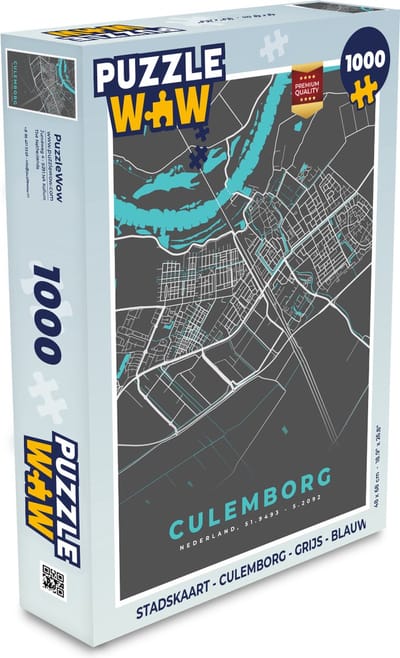 Puzzel Stadskaart - Culemborg - Grijs - Blauw - Legpuzzel - Puzzel 1000 stukjes volwassenen - Plattegrond