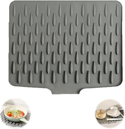 Afvoermat voor Afwas, Silicone, Antislip, Sneldrogend voor Keuken en Badkamer, Geschikt voor Servies en Bestek (28 x 36 cm, Grijs)