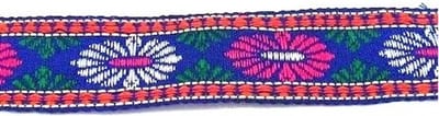 8meter - SIERBAND GEWEVEN MOTIEVEN 3,3cm breed - BLAUW - versieren - knutselen - knutselwerk - naaien - lint - stof - applicatie - afwerkband - home deco