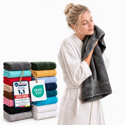 Komfortec 2x Handdoek 50x100 - 100% Katoen – Handdoekenset - Zacht - Antraciet