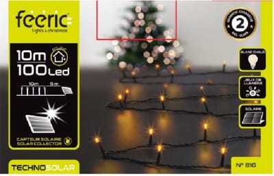 Feeric lights Kerstverlichting - warm wit - 10 m - 100 leds - zwart snoer - op zonne-energie