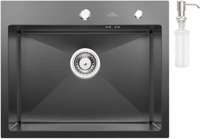 Auralum max Spoelbak 55 x 45 - Spoelbak Keuken RVS - Spoelbak Met Kraangat - Spoelbakken Keuken - Spoelbak met Afdruipgedeelte - Antraciet
