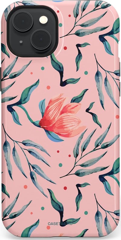 Casetastic hoesje geschikt voor Apple iPhone 15 Plus - MagSafe - Dubbellaagse bescherming - Roze Bloemen en Takken - Fashion Case - Lichtroze Zilver Perzik