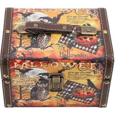 Houten Opbergdoos Antieke Pompoen Uil Decoratie Herinneringsdoos met Slot Handvat voor Sieraden Foto's M 18x14x12cm beige