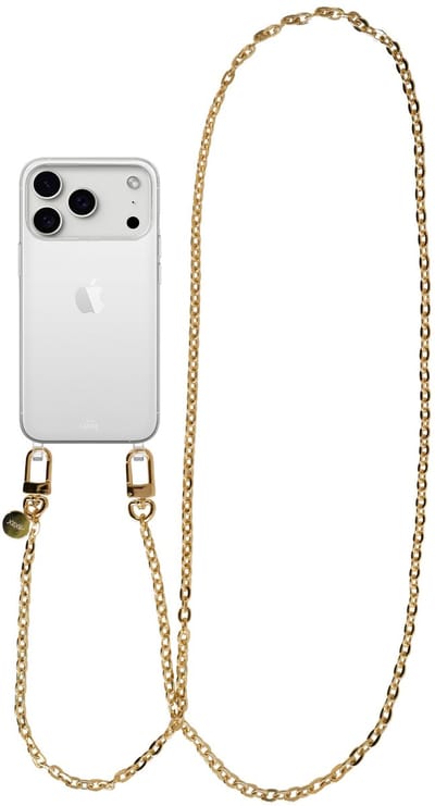 xoxo Wildhearts siliconen hoesje - Geschikt voor iPhone 17 Pro Max hoesje - Dreamy - Telefoonhoesje - Hoesje met koord - Gouden ketting - lang telefoonkoord - Transparant hoesje (lange variant)