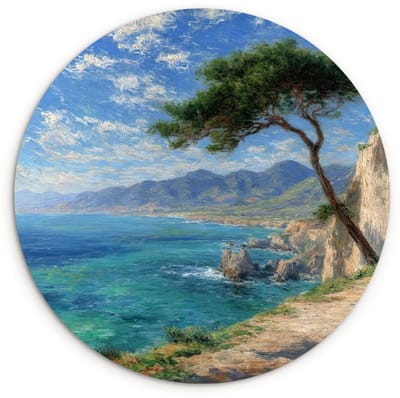 WallCircle® Wandcirkel 120x120 cm - Muurcirkel Rotsen - Kustlijn - Boom - Bergen - Muurdecoratie woonkamer - Wanddecoratie slaapkamer - Kamer decoratie accessoires - Ronde schilderijen XXL