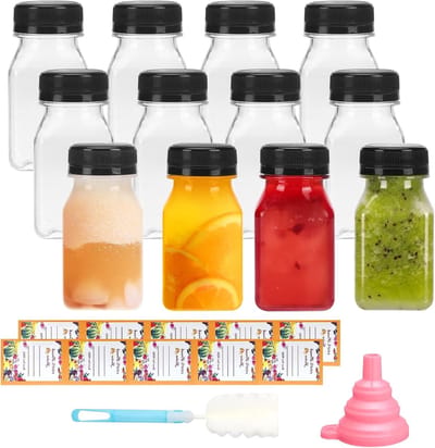120ml Dikke Plastic Flessen met Deksel, 12 Transparante Herbruikbare Flessen met Schoonmaakborstel en Trechter, Ideaal voor Zelfgemaakte Dranken en Opslag