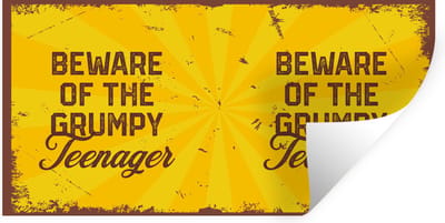 Muurstickers - Sticker Folie - Kind - Quotes - Vintage - Beware of the grumpy teenager - 40x20 cm - Plakfolie - Muurstickers Kinderkamer - Zelfklevend Behang - Zelfklevend behangpapier - Stickerfolie