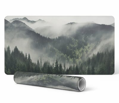Mist boven het bos bureauonderlegger voor toetsenbord en accessoires 100x50 cm