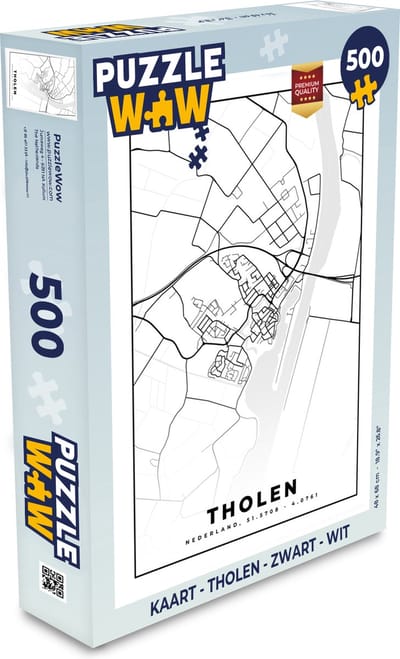 Puzzel Kaart - Tholen - Zwart - Wit - Legpuzzel - Puzzel 500 stukjes
