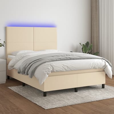 vidaXL - Boxspring - met - matras - en - LED - stof - crèmekleurig - 140x190 - cm