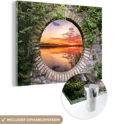 MuchoWow® Glasschilderij 120x90 cm - Schilderij acrylglas - Zee - Zonsondergang - Doorkijk - Foto op glas - Schilderijen