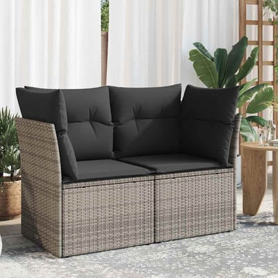 vidaXL - Tuinbank - 2-zits - met - kussens - poly - rattan - grijs
