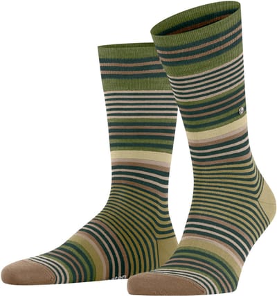 Burlington Stripe gedessineerd wol sokken heren groen - maat 40-46