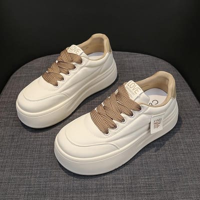 Hoge Plateau Schoenen Lente en Zomer Nieuwe Leren Kleine Witte Schoenen Dames Schoenen Casual Sportschoenen Enkele Schoenen 40