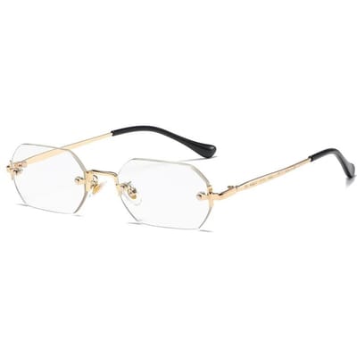 Randloze Rechthoekige Zonnebril UV400 Gouden Metalen Montuur Klein Mannen Vrouwen Blauwe Tinten As picture