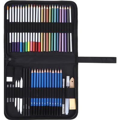 51 stuks Ronde Staaf Kleurpotlood Kunst Schilderij Schets Teken Set met Nylon Tas black