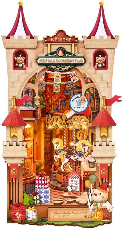Dailygoods- Boeknook met verlichting - Miniatuurhuis Diorama - 3D-puzzel - Sprookjes-pretpark - Creatief cadeau voor volwassenen - Bouwpakket DIY