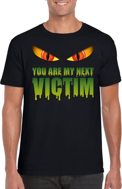 Halloween monster t-shirt zwart heren met enge ogen - You are my next victim S