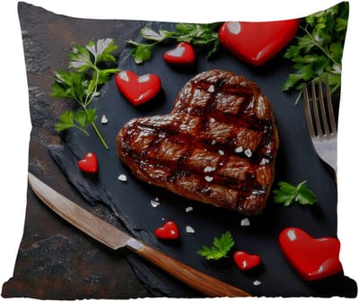 Sierkussen Buiten - Steak - Hart - Bestek - 60x60 cm - Weerbestendig