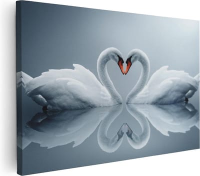 Artaza Canvas Schilderij Zwaan - 30x20 cm - Klein - Muurdecoratie Vogels - Wanddecoratie Liefde - Schilderijen Op Canvas