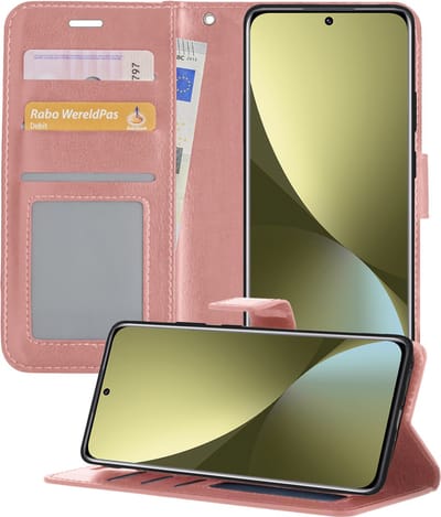 Hoesje - Met Pasjeshouder - Geschikt voor Xiaomi 12X - Luxe Bookcase Portemonee - Flip Case - Kunstleer Book Case - Flipcase - Book Cover - Walletcase - Portemonneehoes - Telefoonhoesjes - Rosé goud