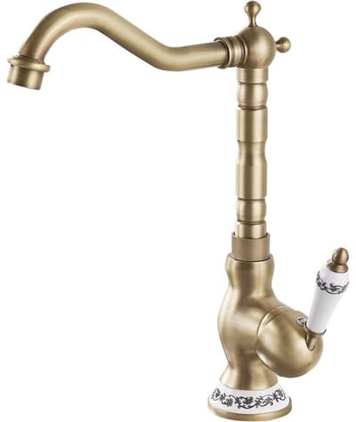 Vintage Wastafelkraan - Hoog Model - Bronzen Kleur - 360° Draaibaar - Messing Constructie - Keramische Handgreep - Voor Badkamer en Keuken - Koud en Warm Water