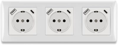 Inbouw Stopcontact 3-voudig met USB A & USB C Poort - 16A Geaard Wandcontactdoos Wit