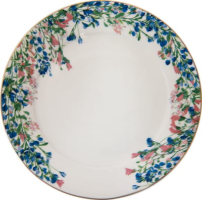 Clayre & Eef Ontbijtbord Ø 21 cm Blauw Wit Porselein Bloemen