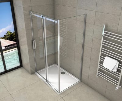 Douchecabine Rechthoek Lotus 110x195cm Schuifdeur + 80cm zijwand 8mm Helder Glas Chroom Links