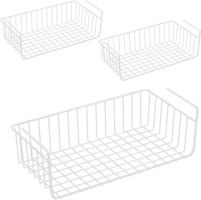 Set van 3 Hangende Opbergmanden van Metaal, Ideaal voor Keuken, Bureau en Kledingkast, Stapelbare Organiser, 38.5 x 24 x 13 cm, Wit, Ruimtebesparend en Functioneel