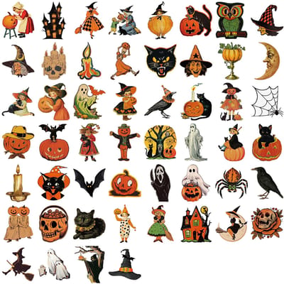 52 Stuks Halloween Waterdichte Stickers Cartoon Graffiti voor Telefoon Laptop Gitaar Kinderfeest Decor Speelgoed black