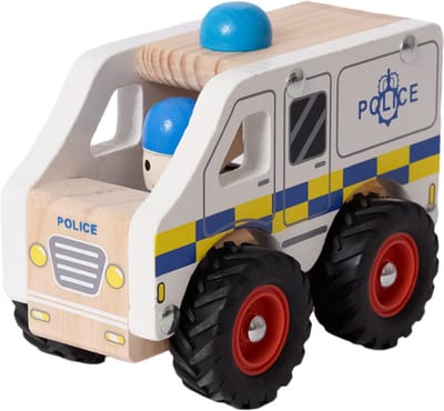 Speelgoedtopdeals - Houten Politiewagen - Speelgoedauto voor kinderen - Rubberen wielen