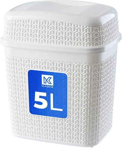 KADAX Cosmetica-emmer van kunststof, afvalemmer met kanteldeksel, afvalemmer, vuilnisemmer voor badkamer, keuken, lichte emmer, binnenemmer (5 l, wit)