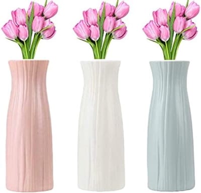 PromoHome Kunststof Decoratie Vazen Set - 3-delige Stijlvolle Tafelversiering