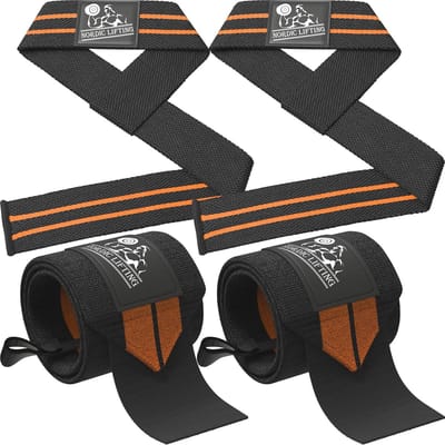 Polsbandages + hijsbandenbundel (2 paar) voor gewichtheffen, crosstraining, training, sportschool, powerlifting, bodybuilding - ondersteuning voor mannen/vrouwen