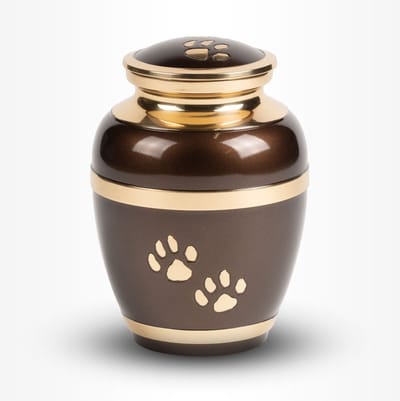 Dieren Urn Hond Middel 1,2 liter Bruin Goudkleurig Pootjes - Dieren Urn voor As Crematie - Urn Hond - Urn Kat