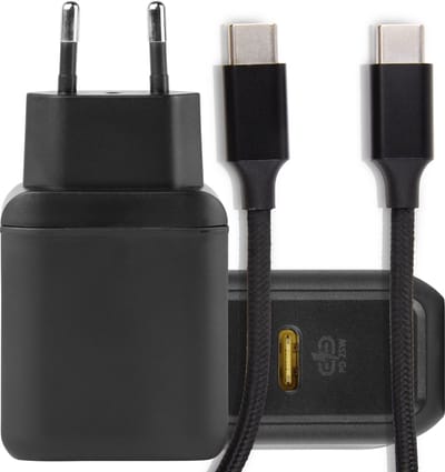 25W Power Adapter met 60W USB C to USBC Gevlochten Opladerkabel - USB-C Power Delivery 3.0 en PPS Super Fast Charging - Universele USB C Adapter voor o.a S24, Fold 5, Note 20, Air 5 en Tablet S9 Plus