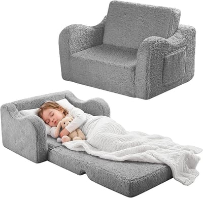 Kinderbank - Slaapbank - Ontspannen en Spelen - Opklapbaar 2-in-1 - 43 x 60 x 43 cm - Grijs