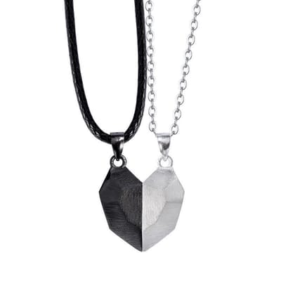 WiseGoods Luxe Koppel Kettingen Hart - Ketting Liefde - Valentijn Sieraden - Cadeau Valentijnsdag - Love Gift Set - Zilver Zwart