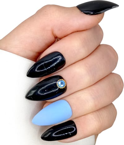 SD Press on Nails - B-9 - Plaknagels - Nagelset 20 Nagels - Blauw - Gellak - Nagellak - Medium Stiletto Nageltips - Nepnagels met Lijm - Kunstnagels - Nail Art - Handmade - Valse nagels - Nagelvijl - Accessoires - Medium Nagels