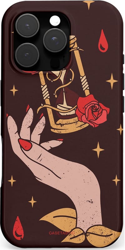 Casetastic hoesje geschikt voor Apple iPhone 16 Pro - MagSafe - Dubbellaagse bescherming - Magische Hand Roos - Fashion Case - Zwart Perzik
